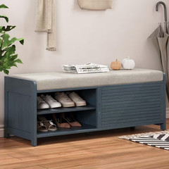 16.5 In. H X 43.3 In. W Navy Blue MDF Shoe Storage Bench with Light Gray Cushion