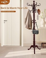 Solid Wood Freestanding Coat Rack Stand 14 Hooks Vintage Heavy Duty Entryway Jac