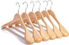 Natural Wooden Suit Coat Hangers – 16 Inch Anti-Slip Bar, 6 Pack