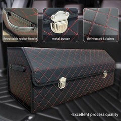 Car Trunk Organizer with Lid,Foldable Faux Leather Cargo Storage Box,3 Compartme