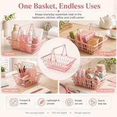 Pink Mini Shopping Basket, 9.25″ x 6.29″ x 3.54″ Metal Wire Basket with Handl…