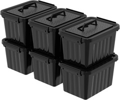 6-Pack 6 Quart Black Latching Storage Bins with Handles and Lids