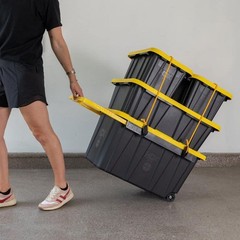 27 Gal. Tough Storage Tote with Wheels and Handle in Black and Yellow