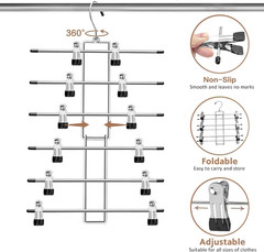 Pants Hangers with Clips,Space Saving Hanging Closet Organizer-6 Tiers Skirt Han