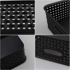 Stylish Black 4-Pack Plastic Storage Baskets for Paper & Organization