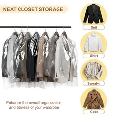 100 Pcs Dry Cleaner Clothe Covers Plastic Clear Garment Bags for Clothes 60X90Cm