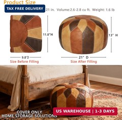 Thgonwid Unstuffed Moroccan Faux Leather Pouf Ottoman Cover with Storage – Boho