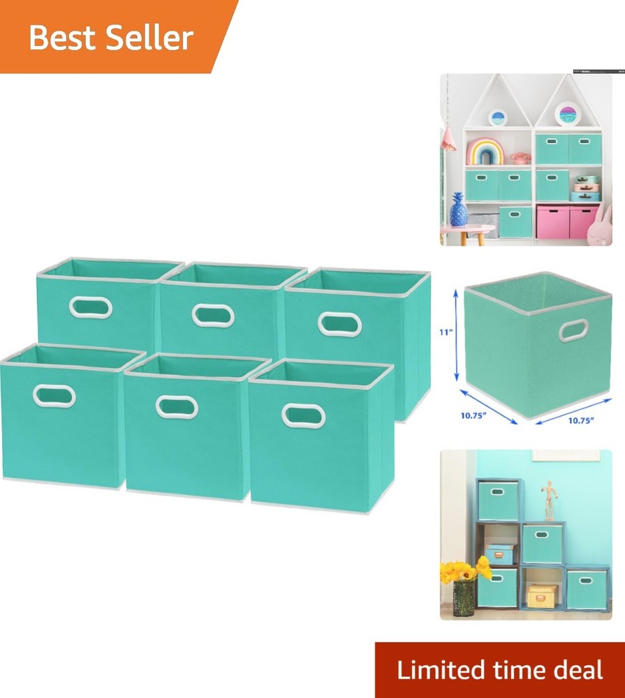 Versatile 11-Inch Foldable Fabric Storage Bins, 6-Pack in Turquoise for Home Use
