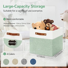 Large 13×13 Fabric Storage Cubes 4-Pack with Labels – White/Green Bins
