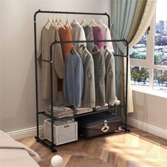 Heavy Duty Double Rods Clothes Hanging Rack Moveable Clothes Rail Stable Base US