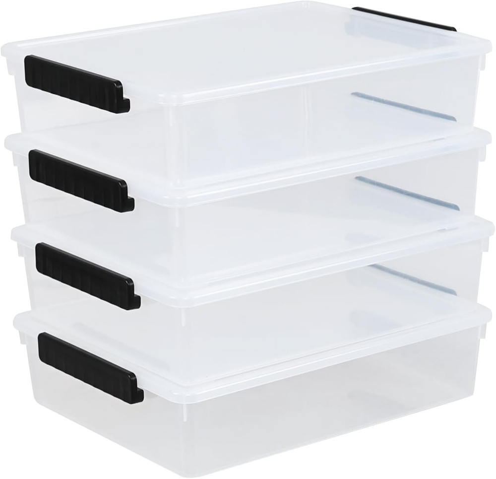 Stackable 6 Qt Clear Storage Bins with Lids – 4 Pack for Organizing Supplies
