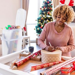 Rubbermaid Wrap N Craft Wrapping Paper Storage Holder Clear Container
