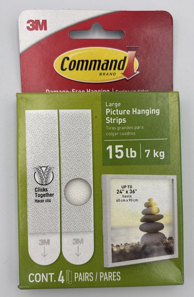 4 Pairs 3M 17206-ES Command Picture Frame Hanging Strips Heavy Duty Holds 15lbs