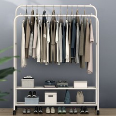 Heavy Metal Double Rail Garment Rack Clothes Storage with 2-Tier Bottom Shelves