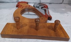 Wood Vintage Rooster Mirror Wall Hanging Coat Rack 9 1/2″ x 15″