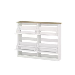 32 In. H X 40 In. W White Wood Slim Shoe Storage Cabinet with 4 Flip Drawers, Ad
