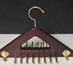 Cherry Wood & Brass Peg Tie & Belt Jewelry Organizer Hanger
