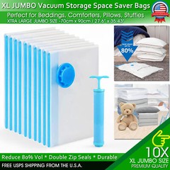 Jumbo Vacuum Storage Bags XL Comforters Bedding Clothes Space Saver w/ Hand Pump
