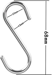 Stainless Steel S Hooks – Pack of 10, 3 Inches, 4mm Diameter, 50lbs Load Capa…