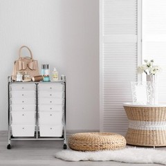 Seville Classics Multi-Use 12-Drawer Organizer Stationary Cart, Frost White