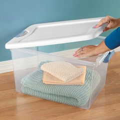 Sterilite 64Qt Latching Box Stackable Storage Container with Lid, White, 12 Pack