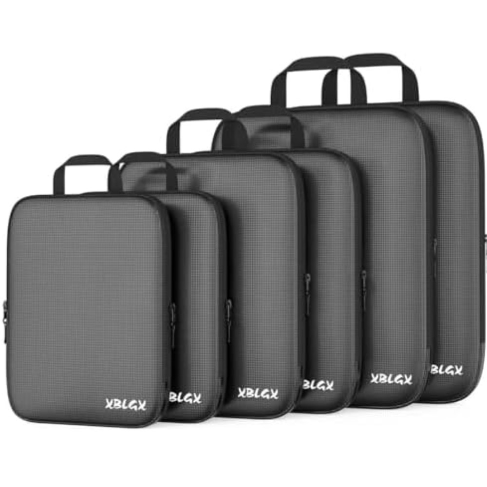 6-Piece Travel Compression Packing Cubes Set Luggage Organizer Bags for Carry-On