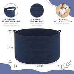 Extra Large Blanket Basket, Cotton Rope Bin for Toys, Woven Laundry H-Blue