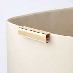 Faux Leather Large Crate with Metal Handles Ivory Decorative Rectangle Basket
