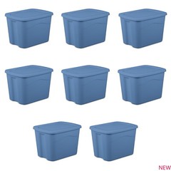 18 Gallon Plastic Storage Container with Snap-on Lid, Light Blue, 8 Pack！