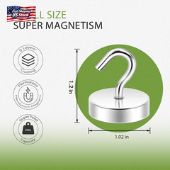 Neosmuk Magnetic Hooks, 60 Lb+ Heavy Duty Neodymium Magnet for Hanging, Fridge,