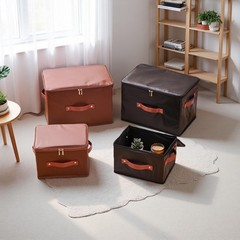 2PCS Storage Bins Boxes with Zipper Lid PU Leather Waterproof Fabric Lidded S…