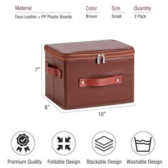 2PCS Storage Bins Boxes with Zipper Lid PU Leather Waterproof Fabric Lidded S…
