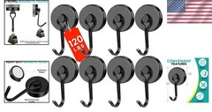 Versatile 8-Pack Black Magnetic Hooks – Holds Up to 120lbs for Organizing