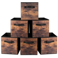 11″ Fabric Storage Cubes 6-Pack, Foldable Bins with Handles, Closet Organizer, B