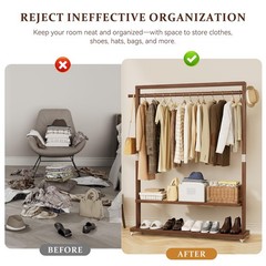 Wamhom Solid Wood Clothes Rack with Wheels | 3-in-1 Freestanding Garment Rack…