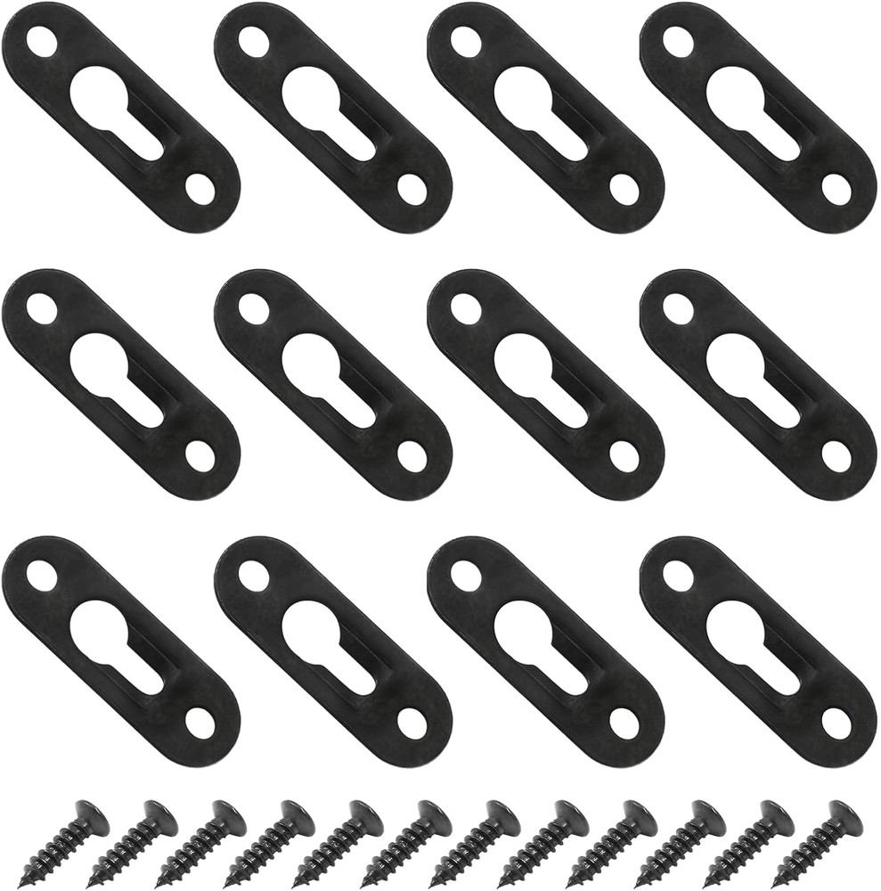 30 Pcs Black Single Keyhole Hangers with 60 Pcs Screws, 44 X 16 Mm Metal