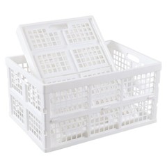Idotry 2-Pack Plastic Collapsible Storage Crates Foldable Milk Crate, White 42L