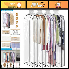 60″ Clear Garment Bags with Zipper, Waterproof Hangers for Shirts, Coats, Dresse