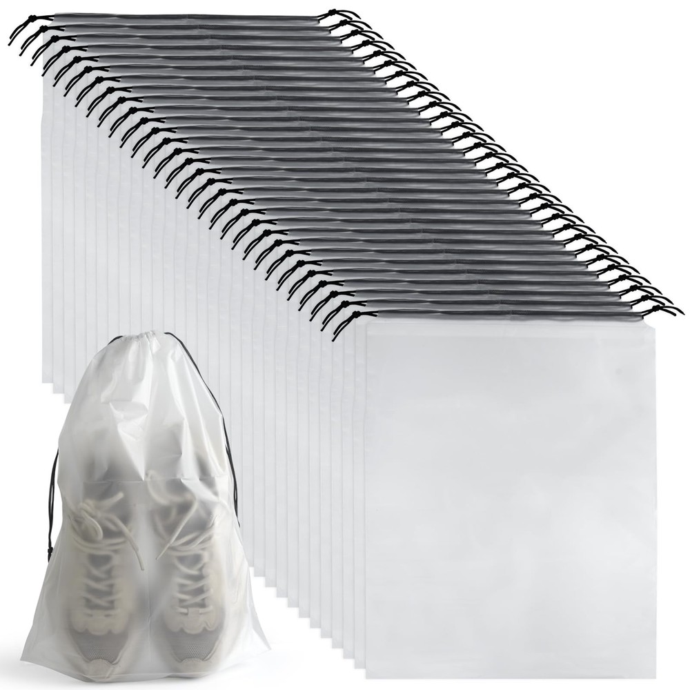 32 Pcs Shoe Bags for Travel，15.7″ x 11.8″ Clear Drawstring Storage Plastic Ba…