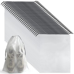 32 Pcs Shoe Bags for Travel，15.7″ x 11.8″ Clear Drawstring Storage Plastic Ba…
