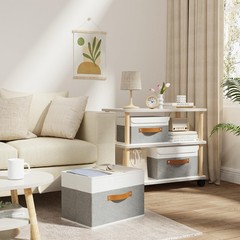 Large Foldable Storage Bins, Linen 13×9.1×7.9in(1-pack), White/Grey