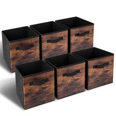 11″ Fabric Storage Cubes 6-Pack, Foldable Bins with Handles, Closet Organizer, B