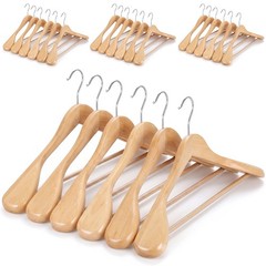 24Pack Wide Shoulder Wooden Hangers Non-Slip Clothes Coat Jacket Hangers Natural