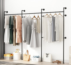 Industrial Pipe Clothing Rack, Heavy Duty Clothes Rack for Hanging Clothes, Wall