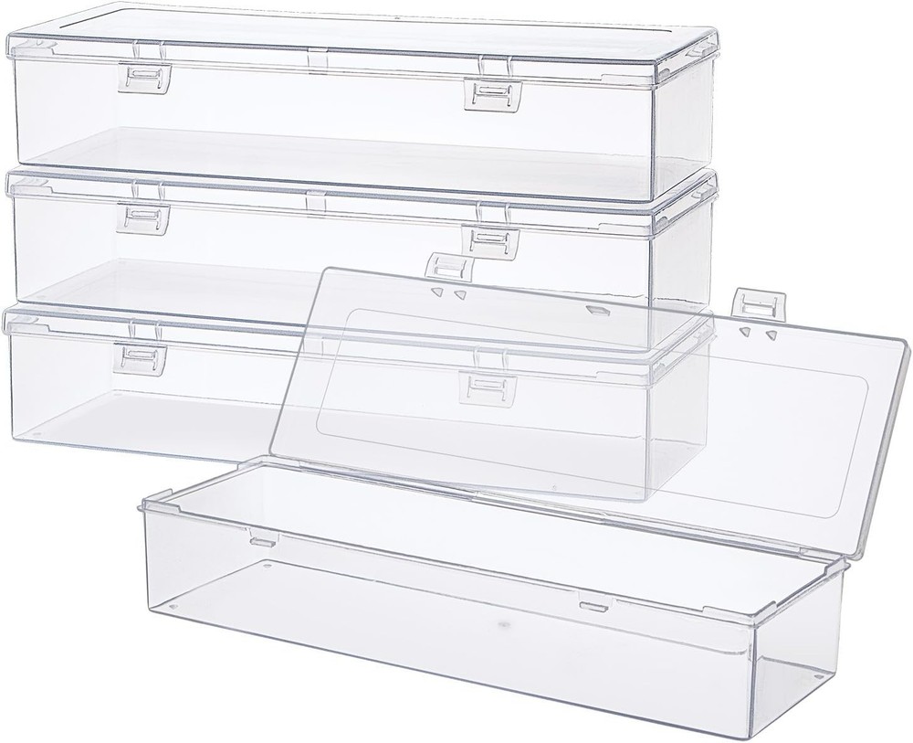 4x Large Plastic Storage Container Box Hinged Lid Crafts Markers Pens Pencils