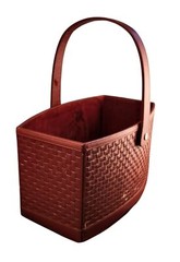 Woven Faux Leather and Wood Basket With Handle – Rectangular Design Deep Red Col