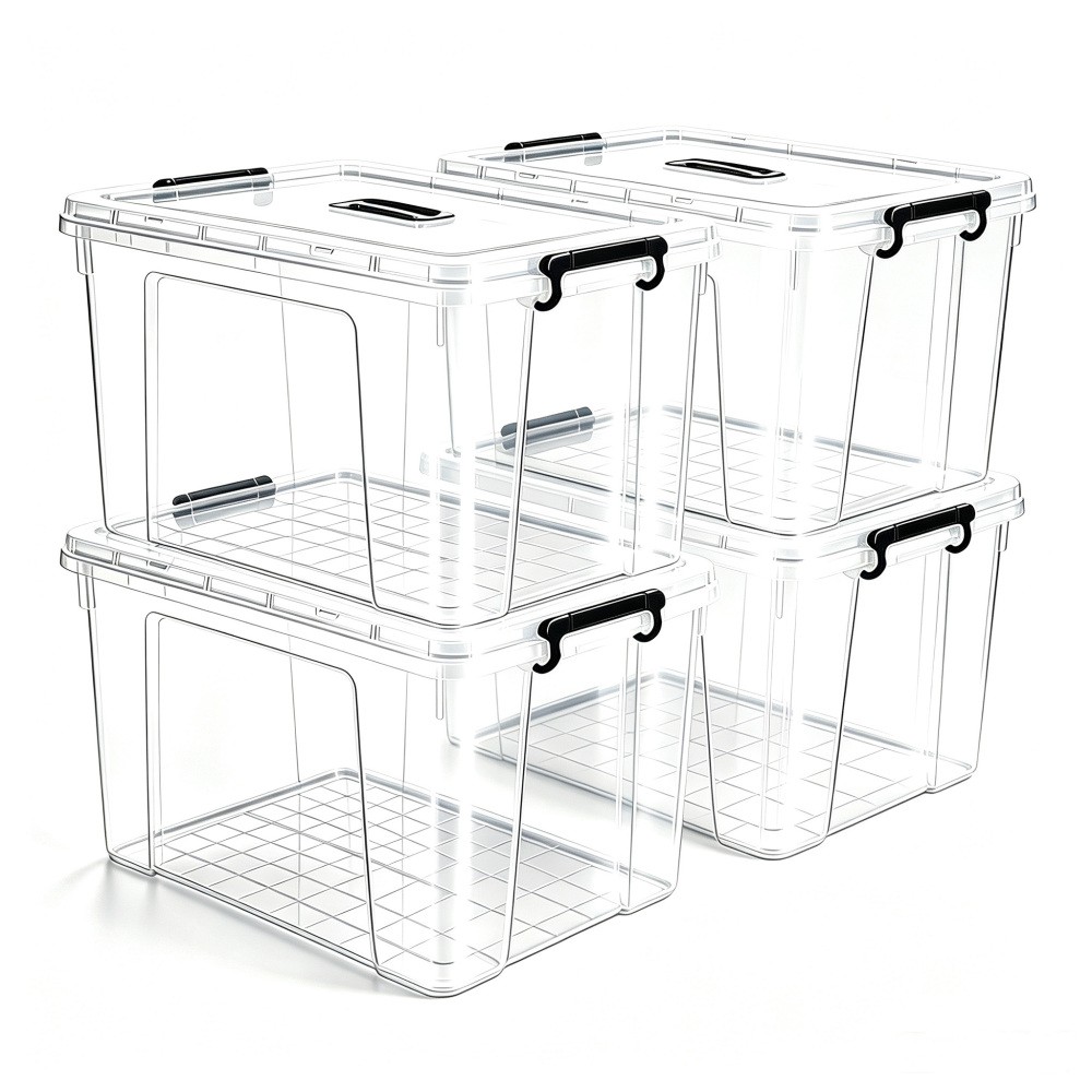 4 Pack 360 QT 340L Clear Storage Bins with Lids Stackable Plastic Organizer
