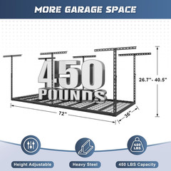 3X6FT Overhead Garage Storage Rack, 26″-40″ Height Adjustable Garage Ceiling Sto