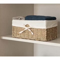 12 In. W X 6.5 In. D X 5.3 In. H Seagrass Shelf Basket Lined with White Lining