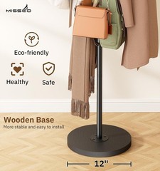 Heavy Duty Coat Rack Freestanding 6 Hook Clothes Tree with Wooden Base Black